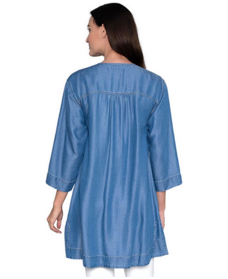 Women's Collarless Quarter Sleeve Pullover Tunic