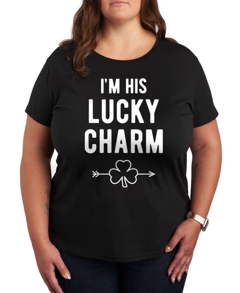 Plus Size Trendy I'm His Lucky Charm Graphic Crew Neck T-Shirt