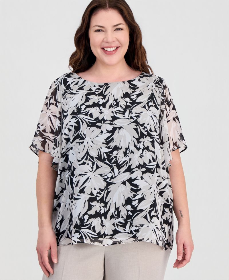 Petite Printed Short-Sleeve Blouse