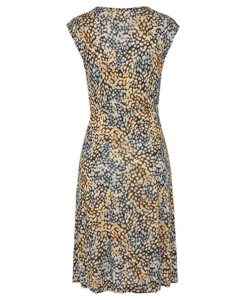 Women's Viscose Printed Look A-Line V-Neck Ruched Short Dress