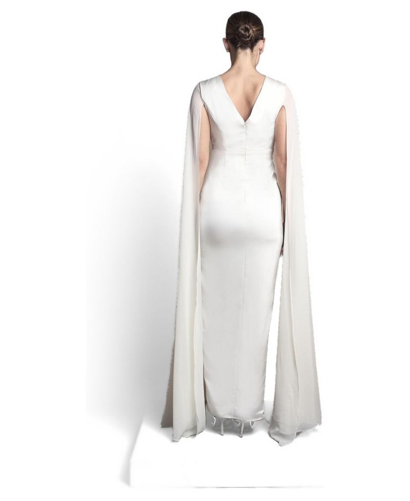 Women's Cape Sleeve Satin Maxi Dress