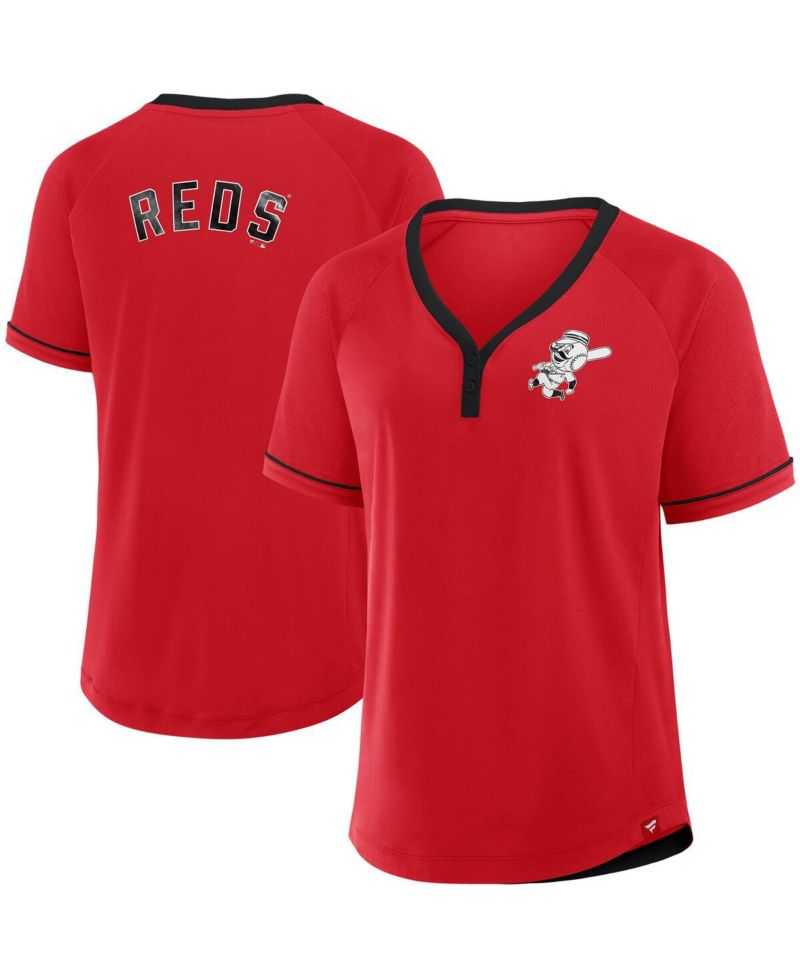 Women's Red Cincinnati Reds Cooperstown Collection League Diva Raglan V-Neck T-Shirt