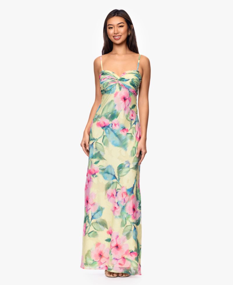 Petite Floral-Print Sleeveless Sweetheart Neck Maxi Dress