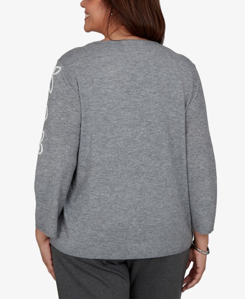 Plus Size 3/4-Sleeve Keyhole Neck Floral Embroidery Sweater