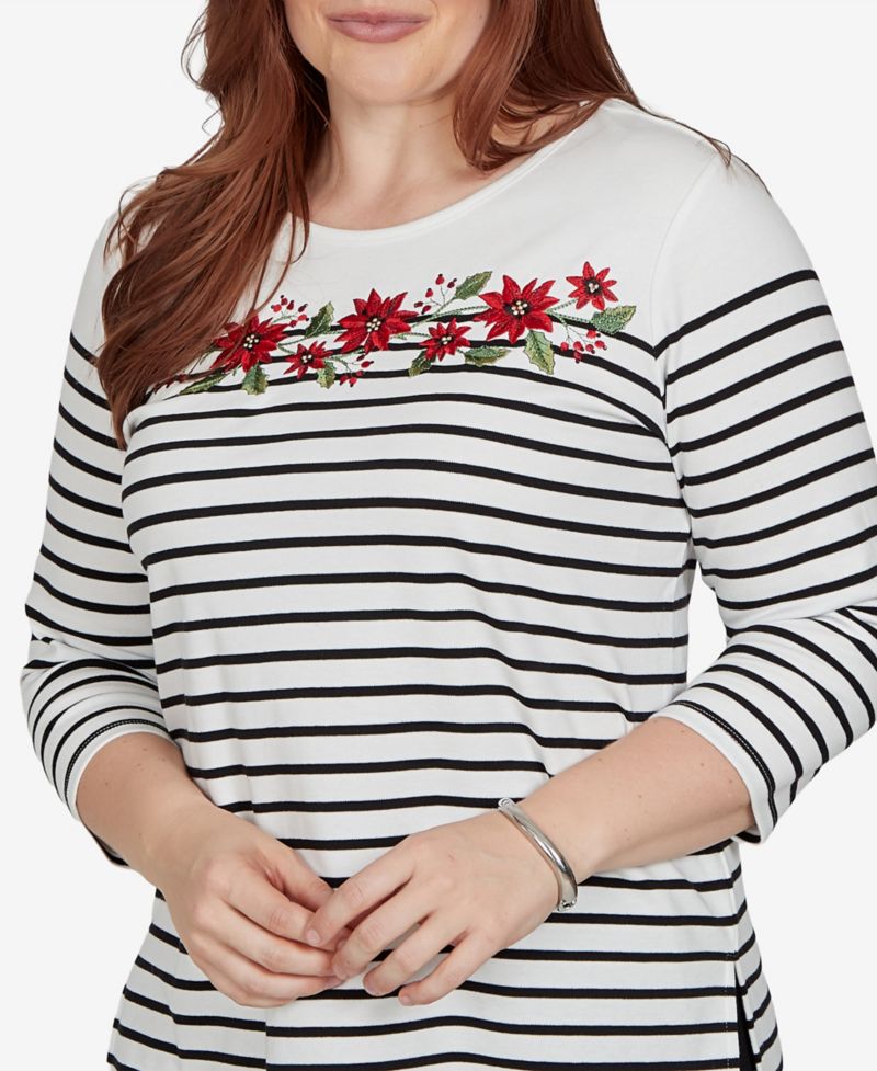 Women's Classic Poinsettia Stripe Knit Top
