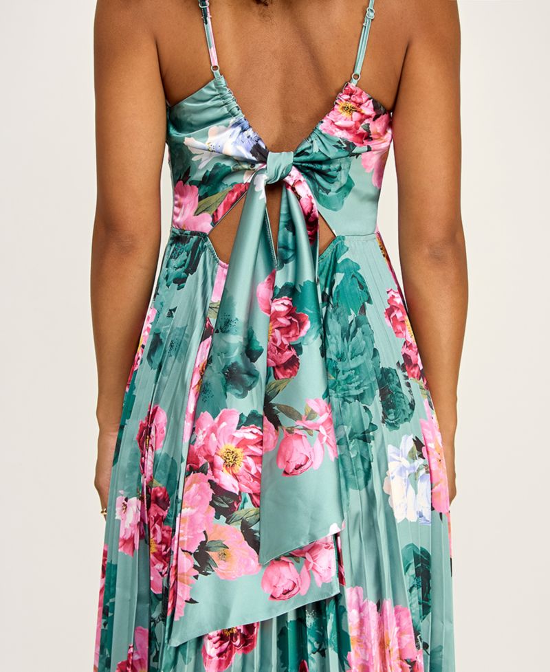 Juniors' Floral Tie-Back Pleated Dress