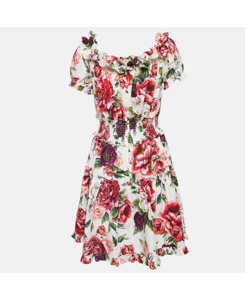 Women's Pre-Owned Dolce and Gabbana Floral Print Cotton Ruffled Dress
