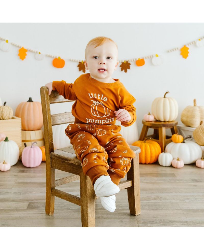 Baby Boys Pumpkin Long Sleeve Romper