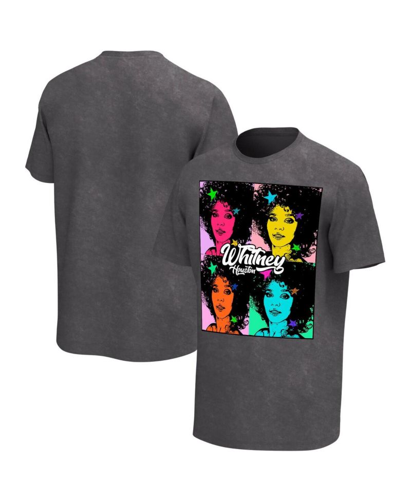 Men's Black Whitney Houston Pop Art Washed Graphic T-Shirt