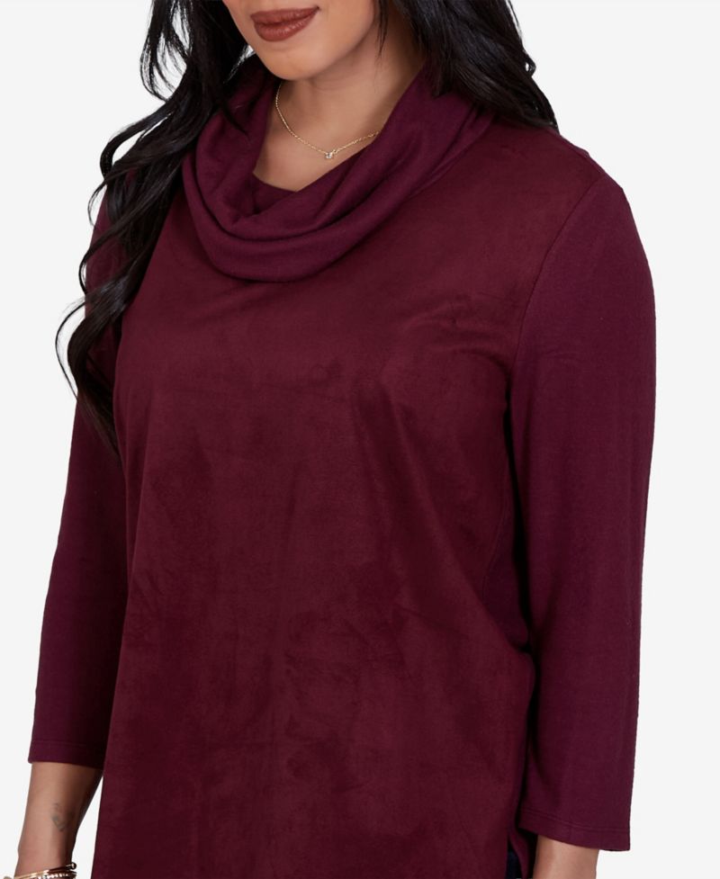 Petite Cowl Neck 3/4-Sleeve Side-Slit Blouse