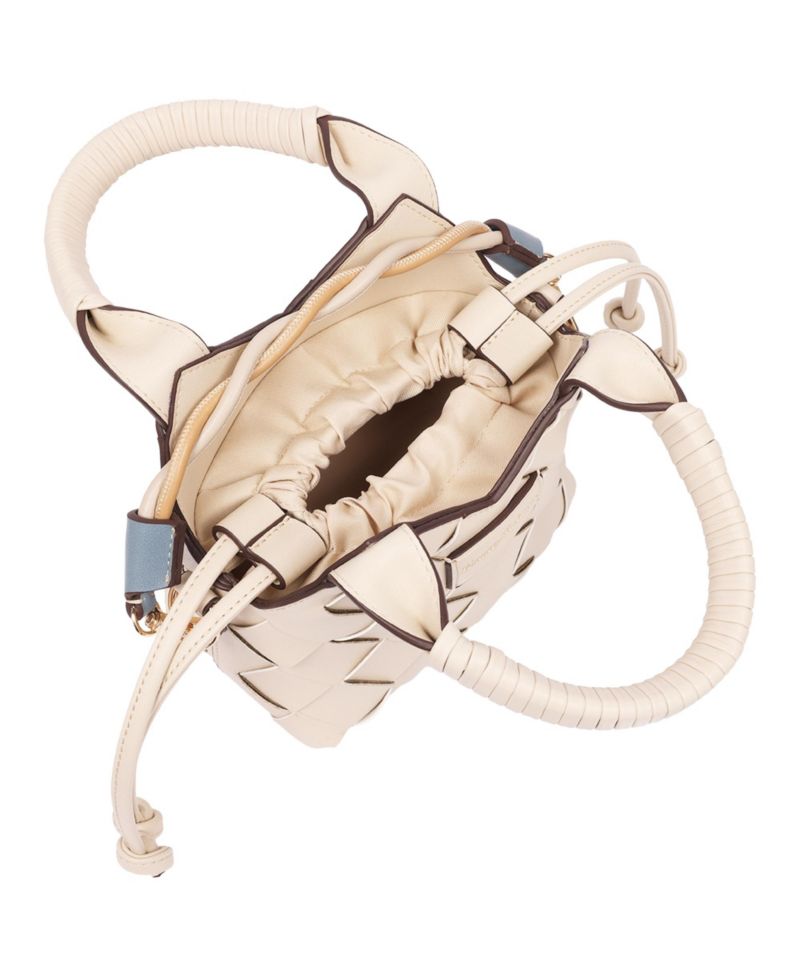 Demi Mini Woven PU Tote - Mini Woven Faux Leather Top Handle and Crossbody Bag