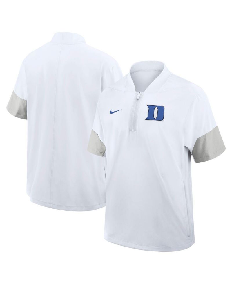 Men's White Duke Blue Devils 2025 Sideline Short Sleeve Quarter-Zip Coach Jacket