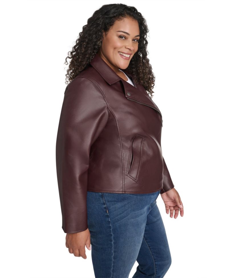 Plus Size Faux-Leather Long Sleeve Moto Jacket