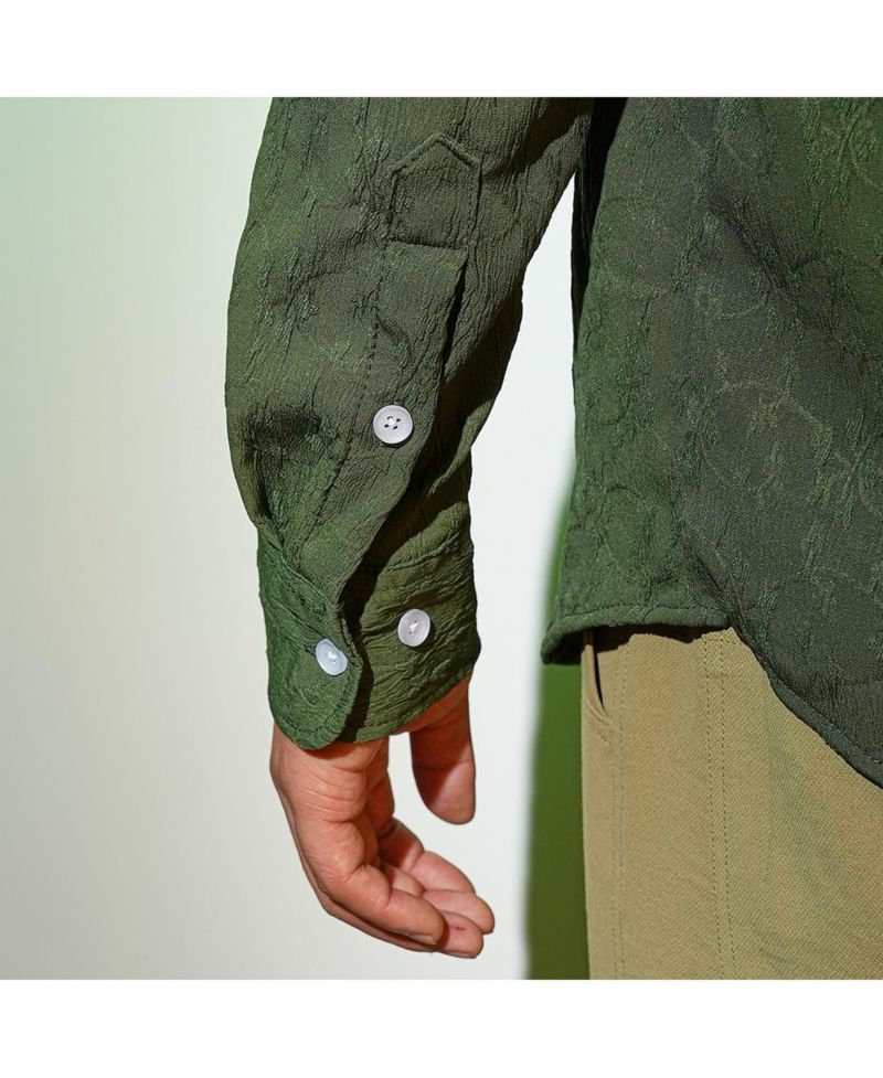 Men's Forest Green Floral-Textured Shirt
