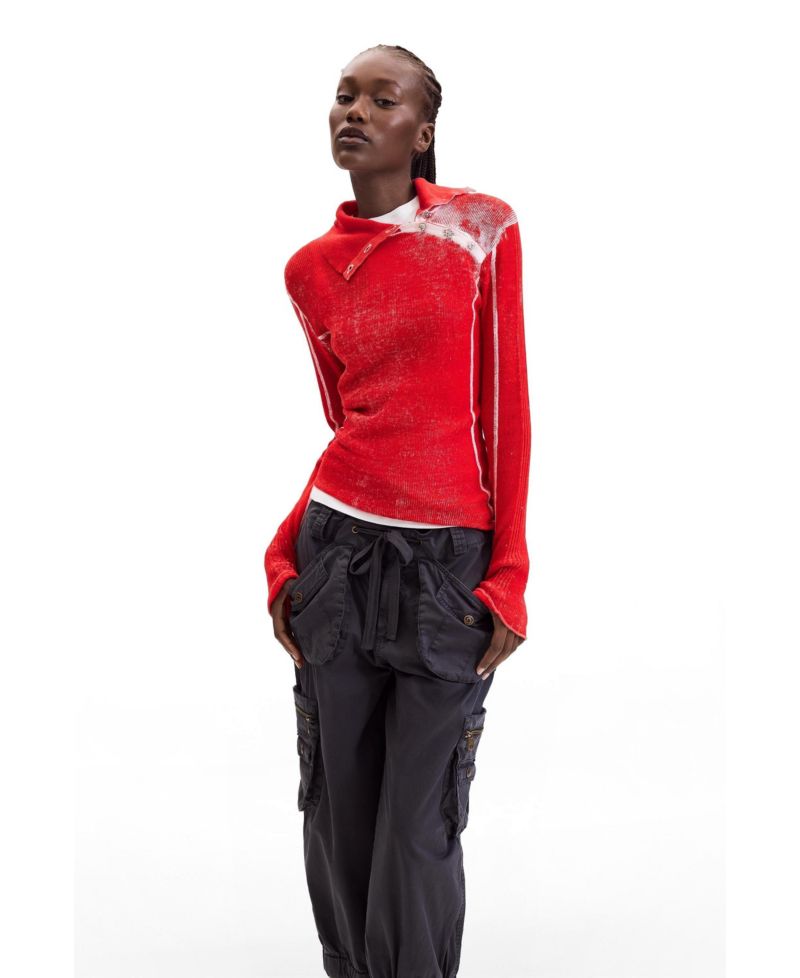 Women's Asymmetrical Ribbed Sweater Cotton