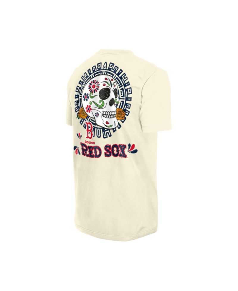 Men's Natural Boston Red Sox Dia de los Muertos Sugar Skull T-Shirt