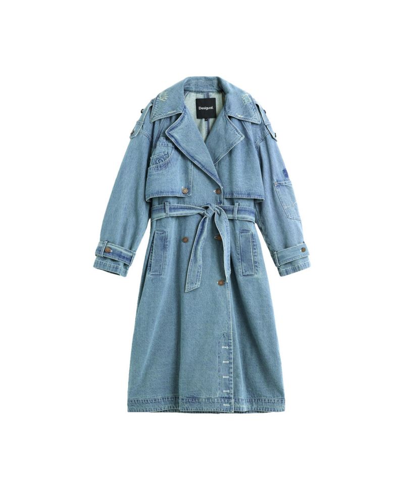 Women's Long Denim Trench Coat