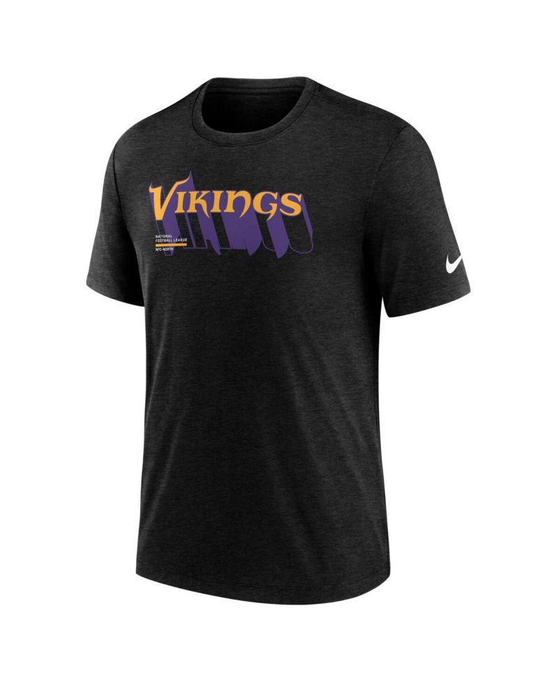 Men's Heather Black Minnesota Vikings Long Pass Tri-Blend T-Shirt