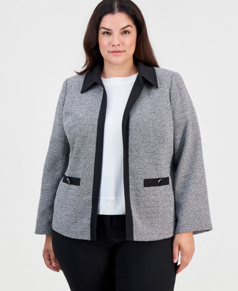 Plus Size Tweed Open-Front Blazer