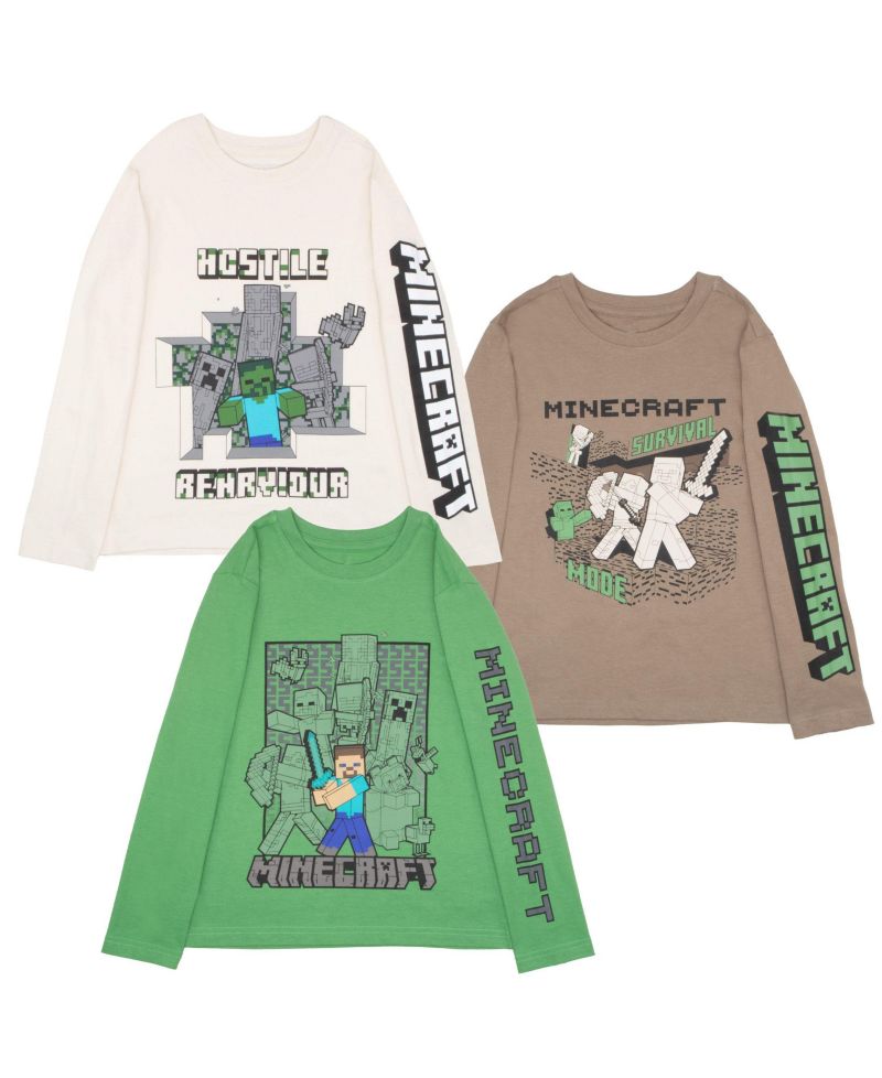 Steve, Creeper, Zombie, Skeleton Little Boys 4-16 3 Pack Long Sleeve Tees