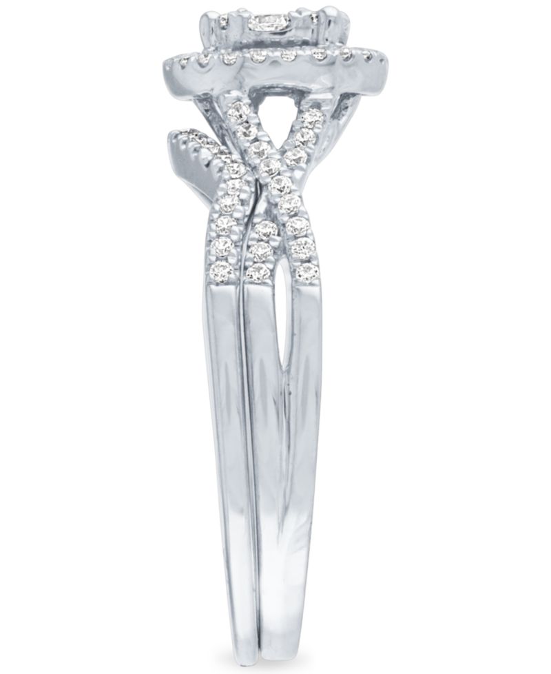 Diamond Square Halo Cluster Bridal Set (1/2 ct. t.w.) in 14k White Gold