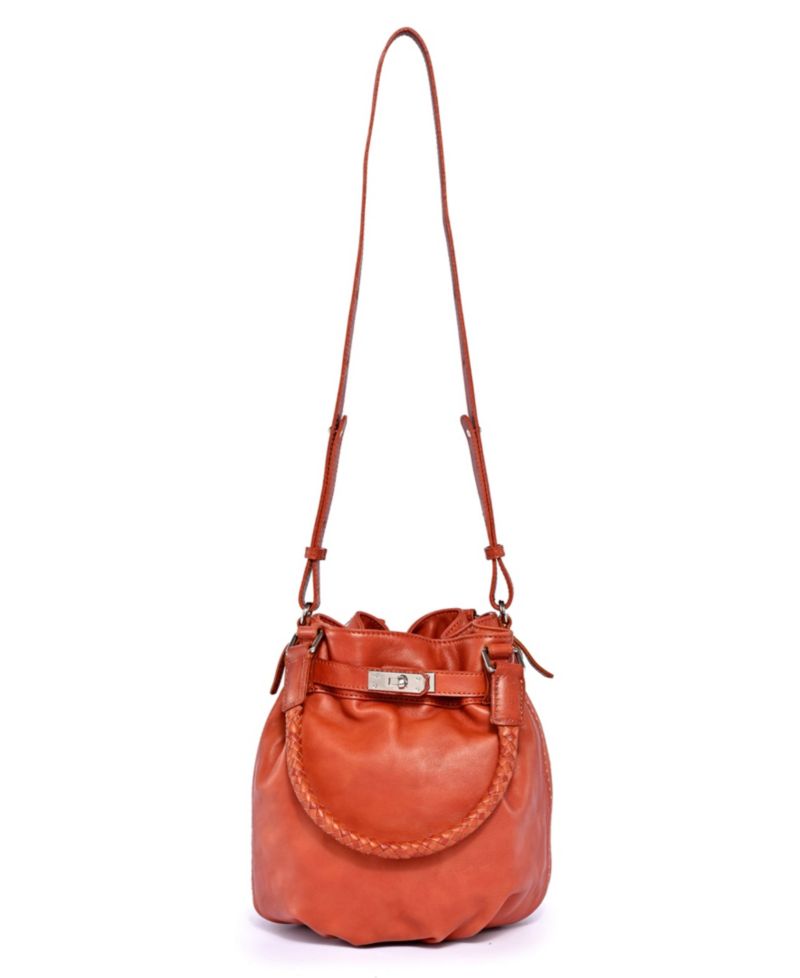 Pumpkin Small Leather Crossbody Bucket Bag