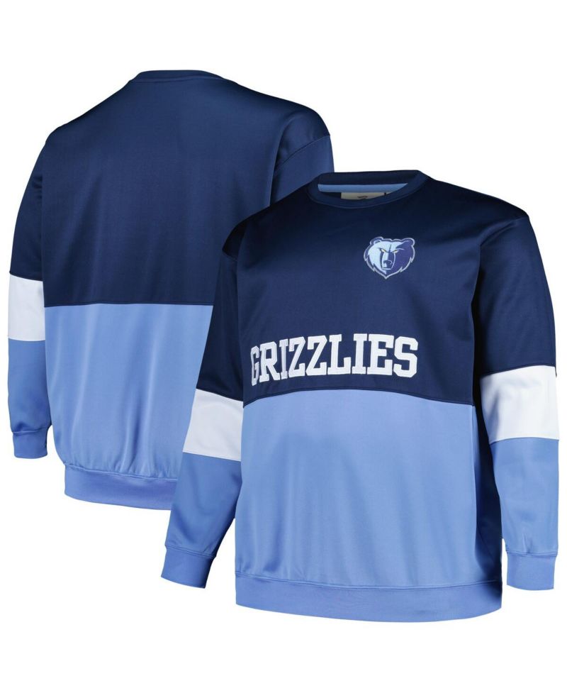 Men's Navy, Light Blue Memphis Grizzlies Big and Tall Split Pullover Sweatshirt