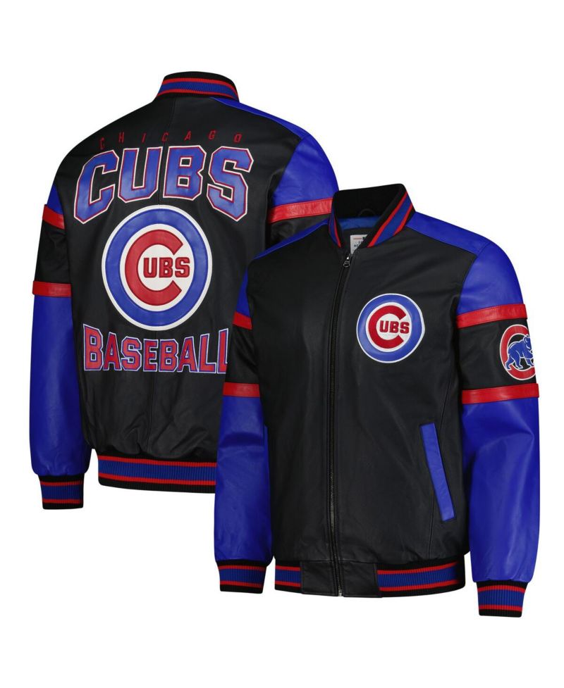 Men's Black Chicago Cubs Full-Zip Leather Varsity Jacket