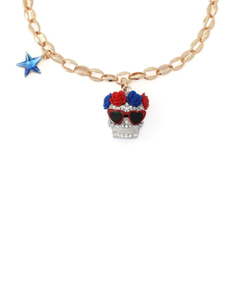 Faux Stone Americana Skull Pendant Necklace