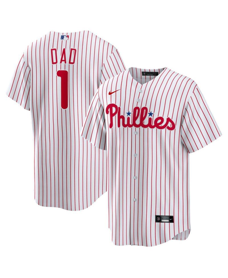 Men's White Philadelphia Phillies 1 Dad Home Replica Jersey