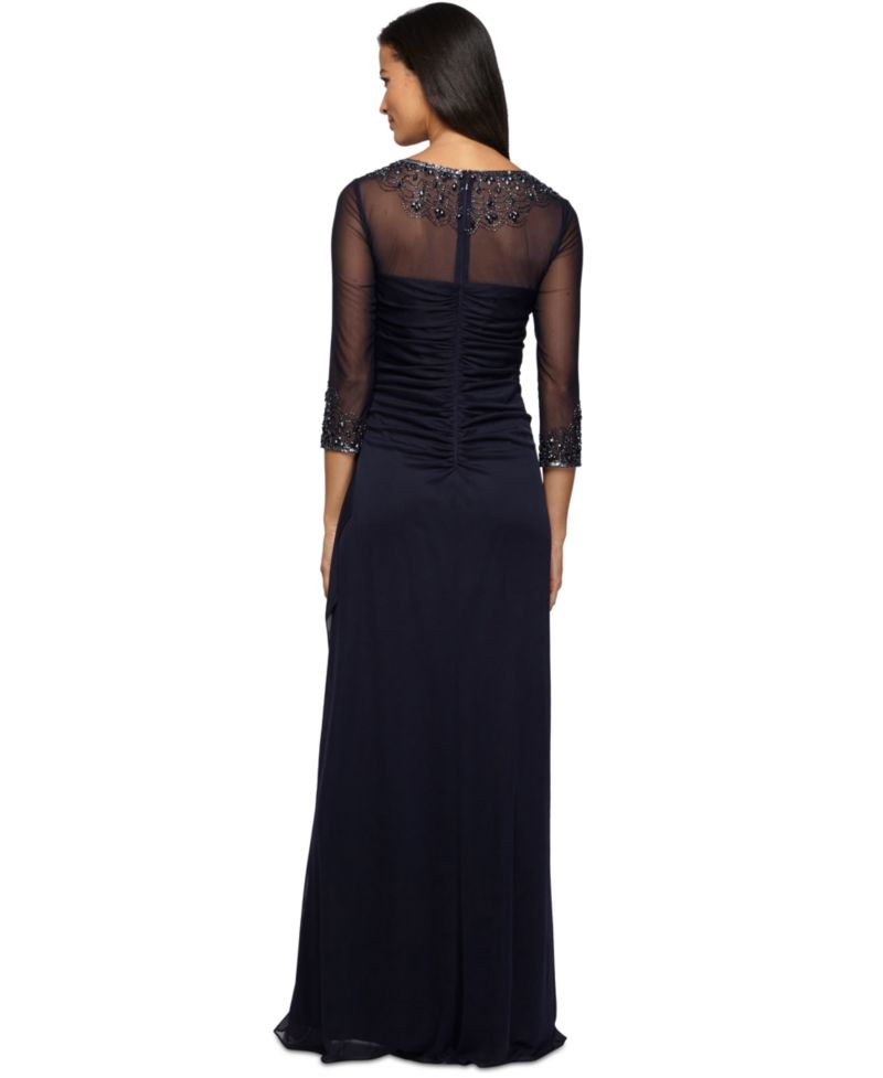 Women's Illusion Embellished A-Line Gown