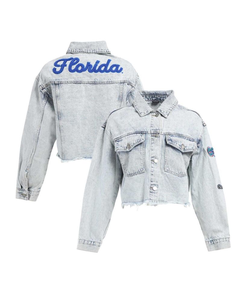 Women's Denim Florida Gators Light Wash Cropped Button-Up Jean Jacket