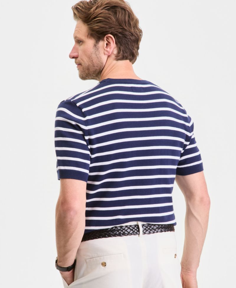 Men's Short-Sleeve Bengal Striped Cotton Sweater T-Shirt