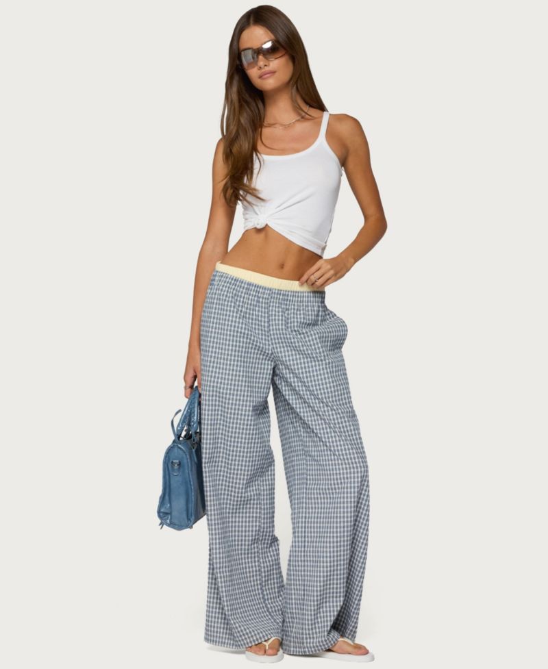 Women's Indya High-Rise Plaid Wide-Leg Pull-On Pants