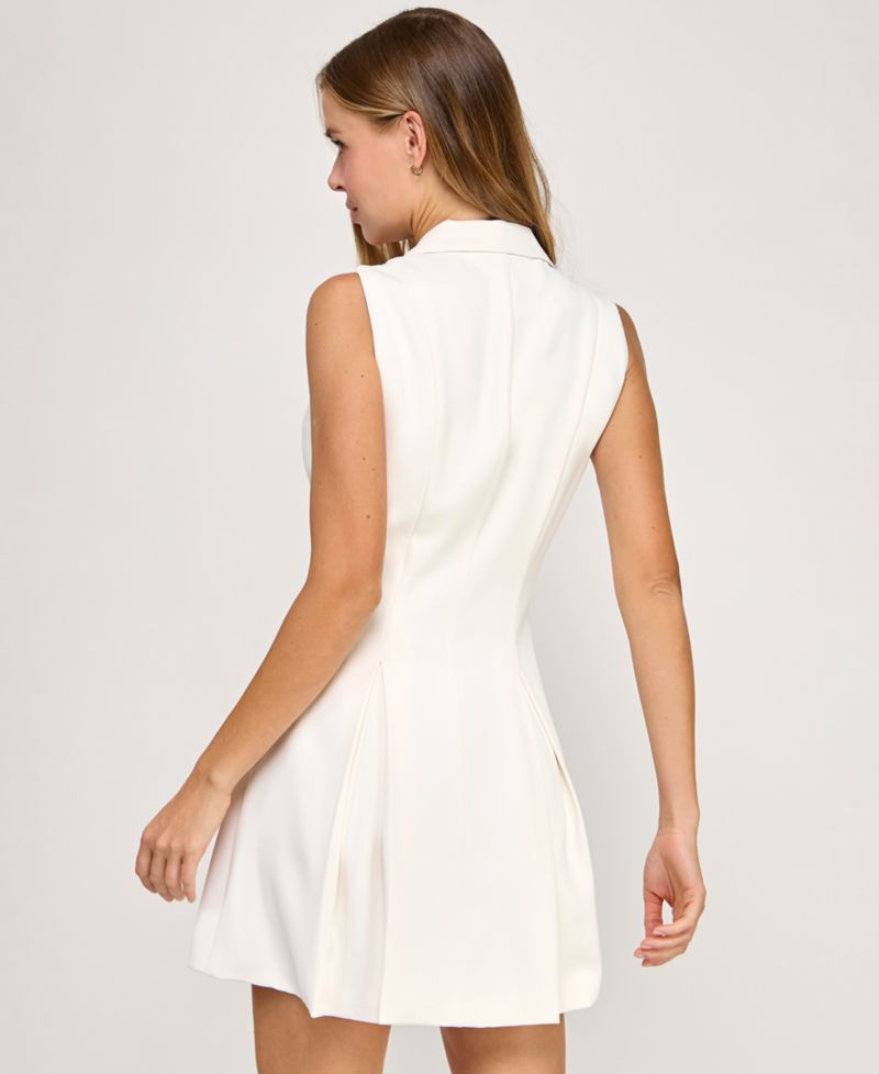 Juniors' Sleeveless Collared Blazer Mini Dress