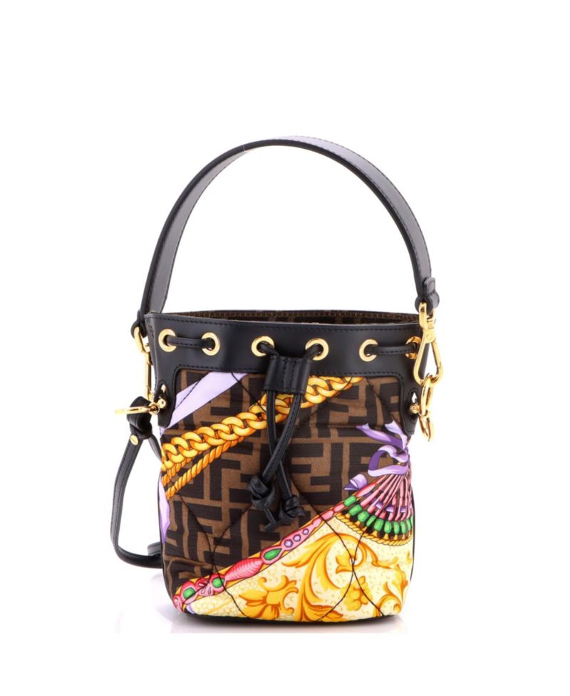 Mini x Versace Fendace Mon Tresor Bucket Bag Quilted Printed Zucca Silk
