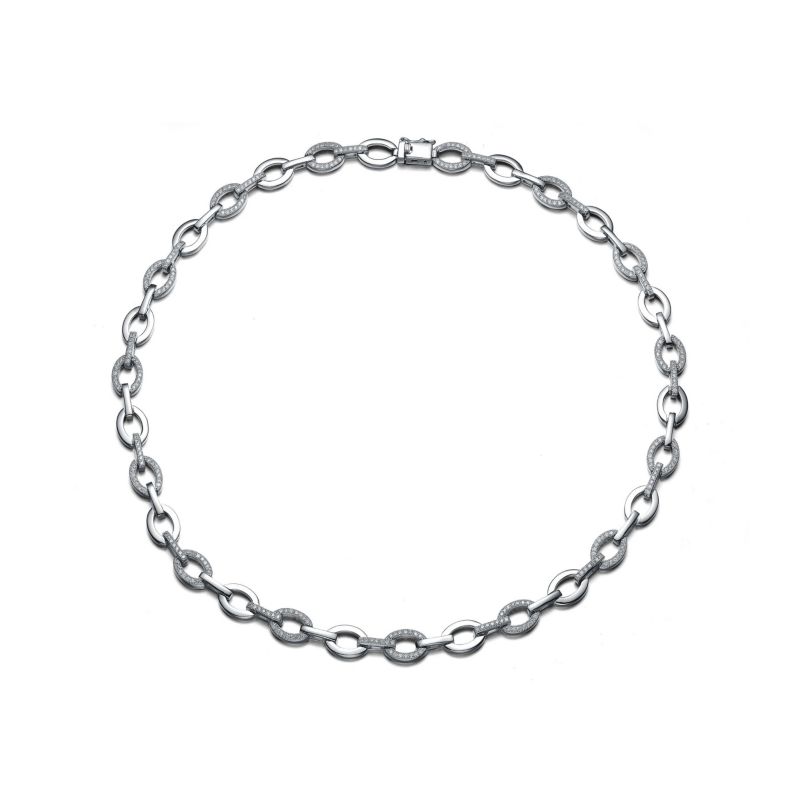 Brilliant Gold Plated Micro CZ Pave Oval Link Necklace