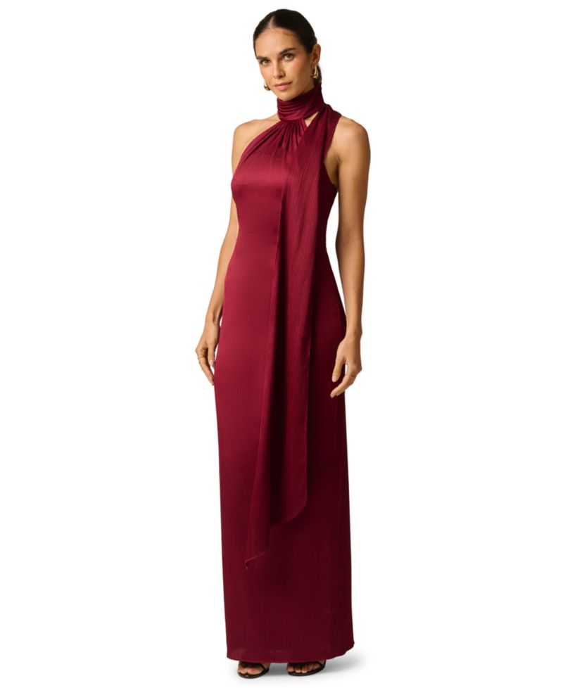 Women's Halter Crinkle-Satin Long Dress