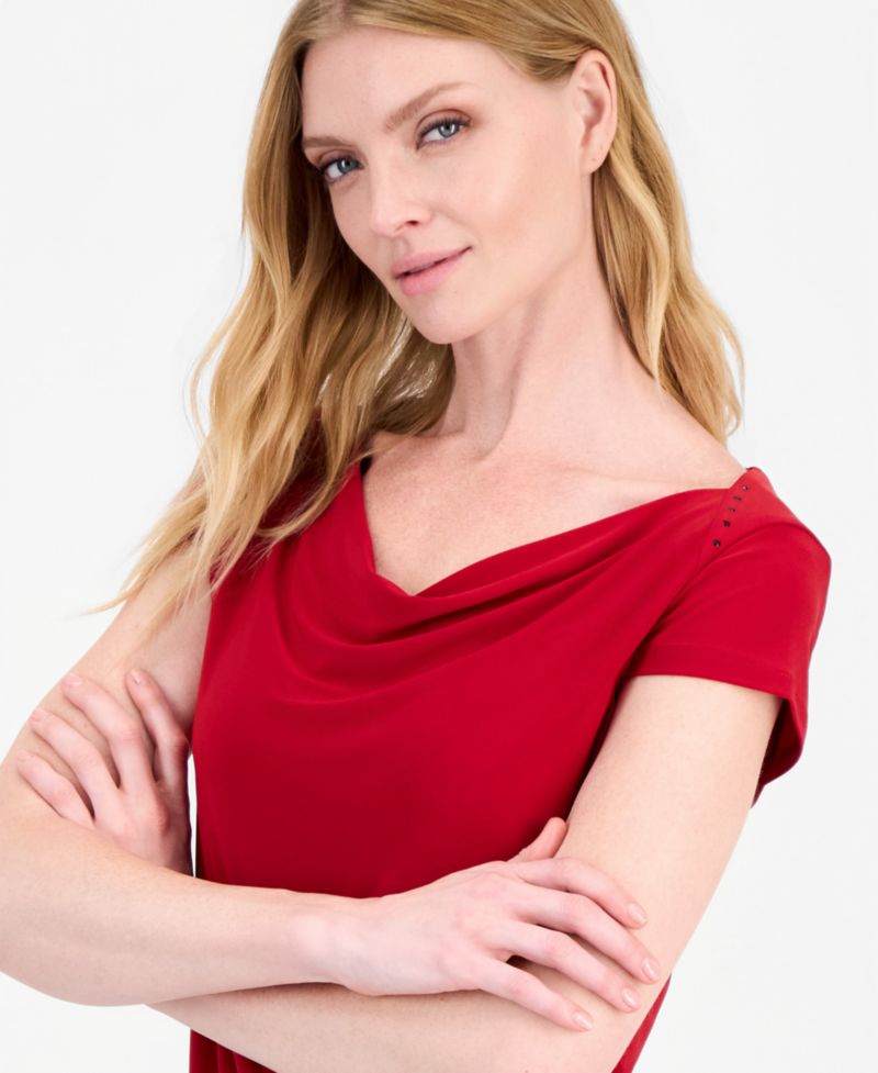 Women's Cap Sleeve Cowl Neck Jersey Knit Top