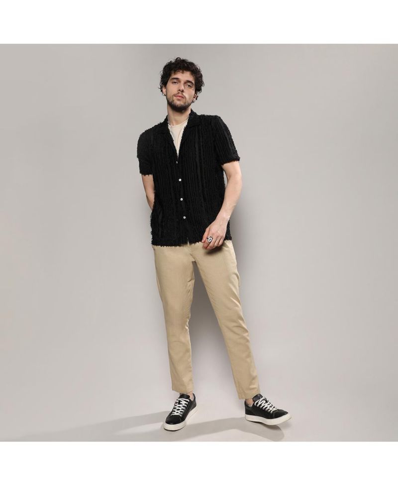 Men's Jet Black Fleece Striped Shirt