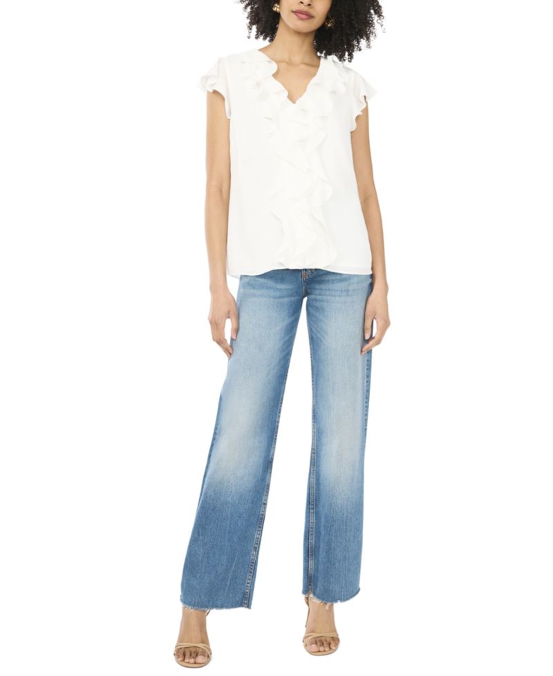 Women's Short Flutter-Sleeve V-Neck Top