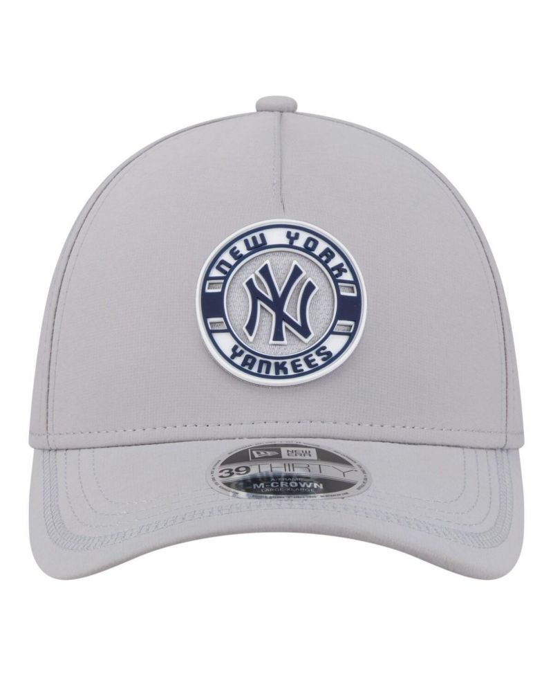 Мужская серая бейсболка New York Yankees Patch 39-го размера с перфорацией в виде А-образной рамки и М-образной короны Flex