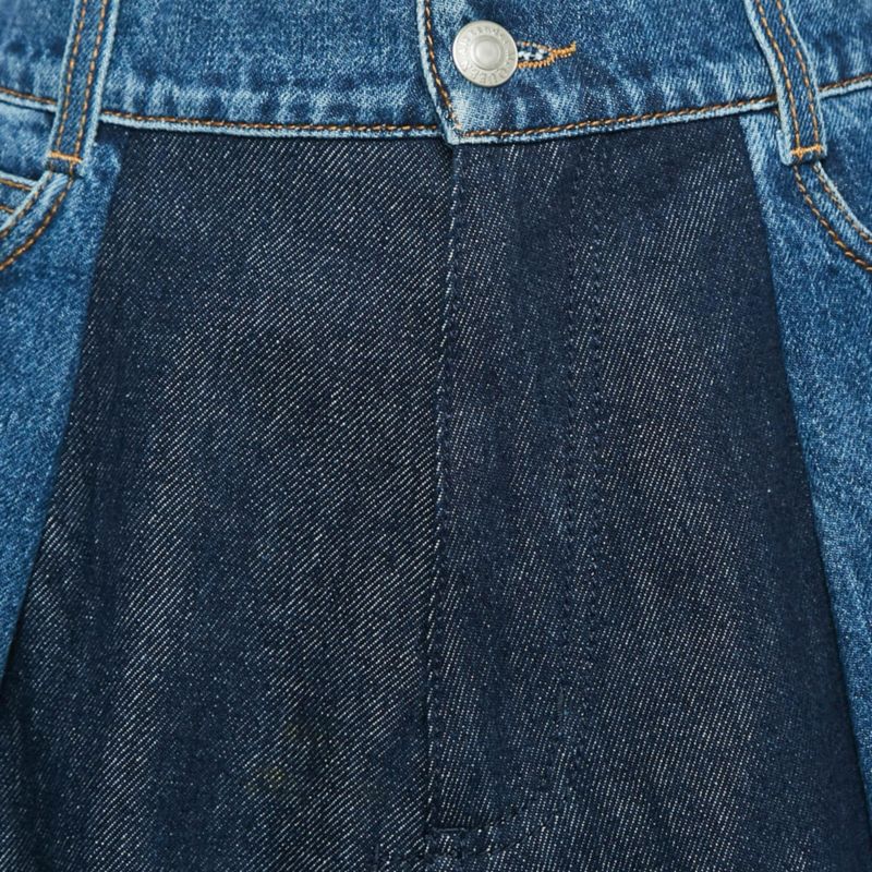 Women's Blue Denim Dual Tone Pleated Mini Skirt