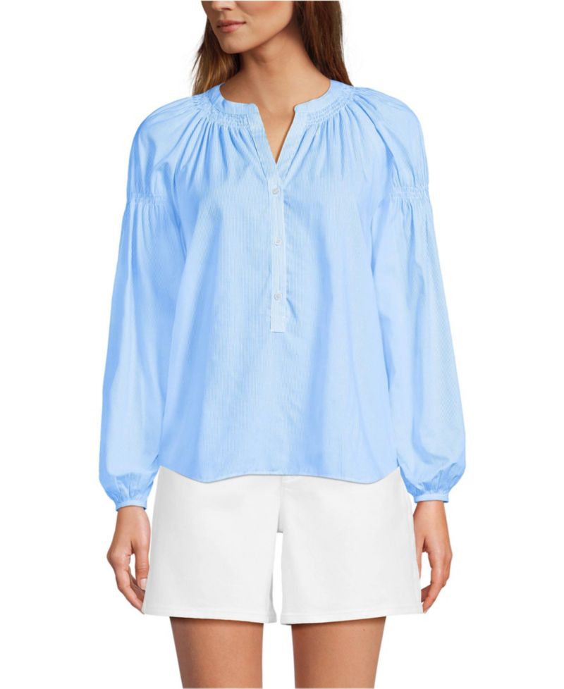 Women's Cotton Voile Long Sleeve Raglan Smocked Top