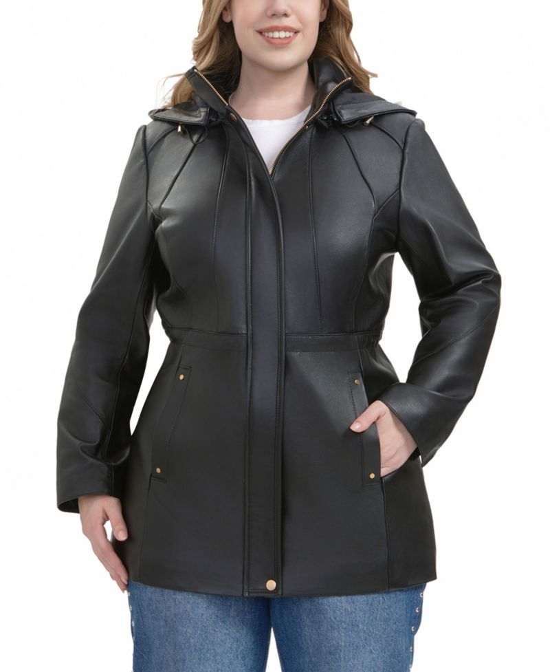Plus Size Elena Leather Parka Coat