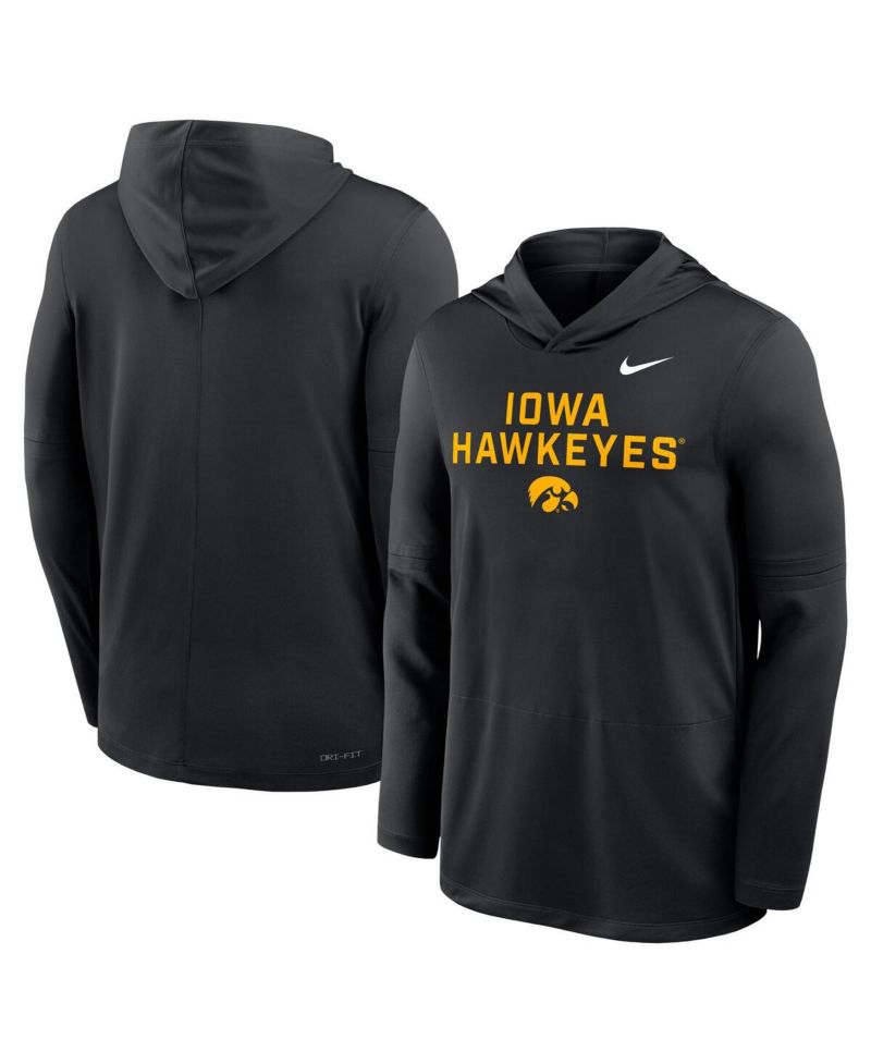 Men's Black Iowa Hawkeyes 2025 Sideline Performance Long Sleeve Hoodie T-Shirt