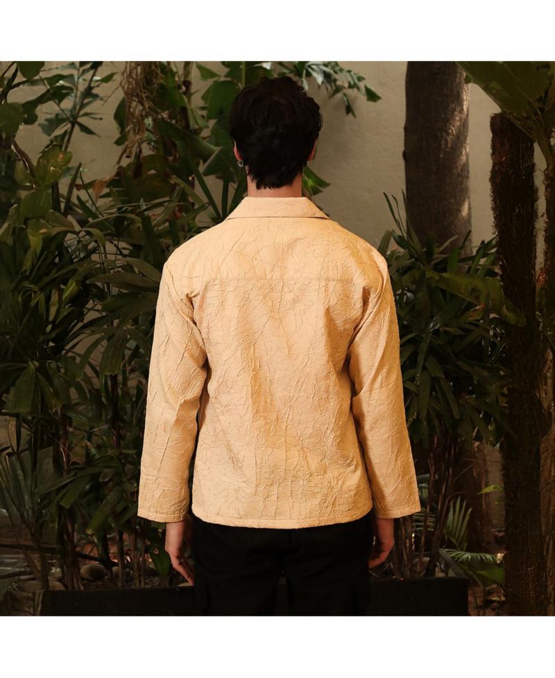 Men's Buff Beige Wrinkled Korean Oversized Shirt