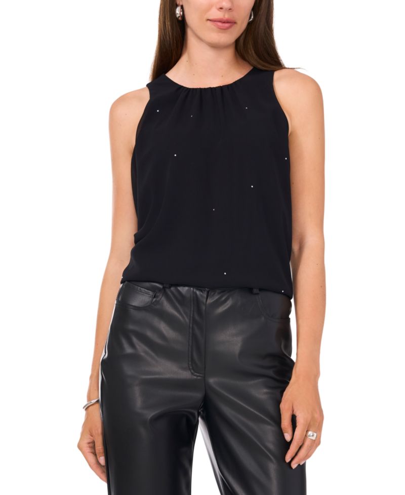Women's Crewneck Sleeveless Embellished Top