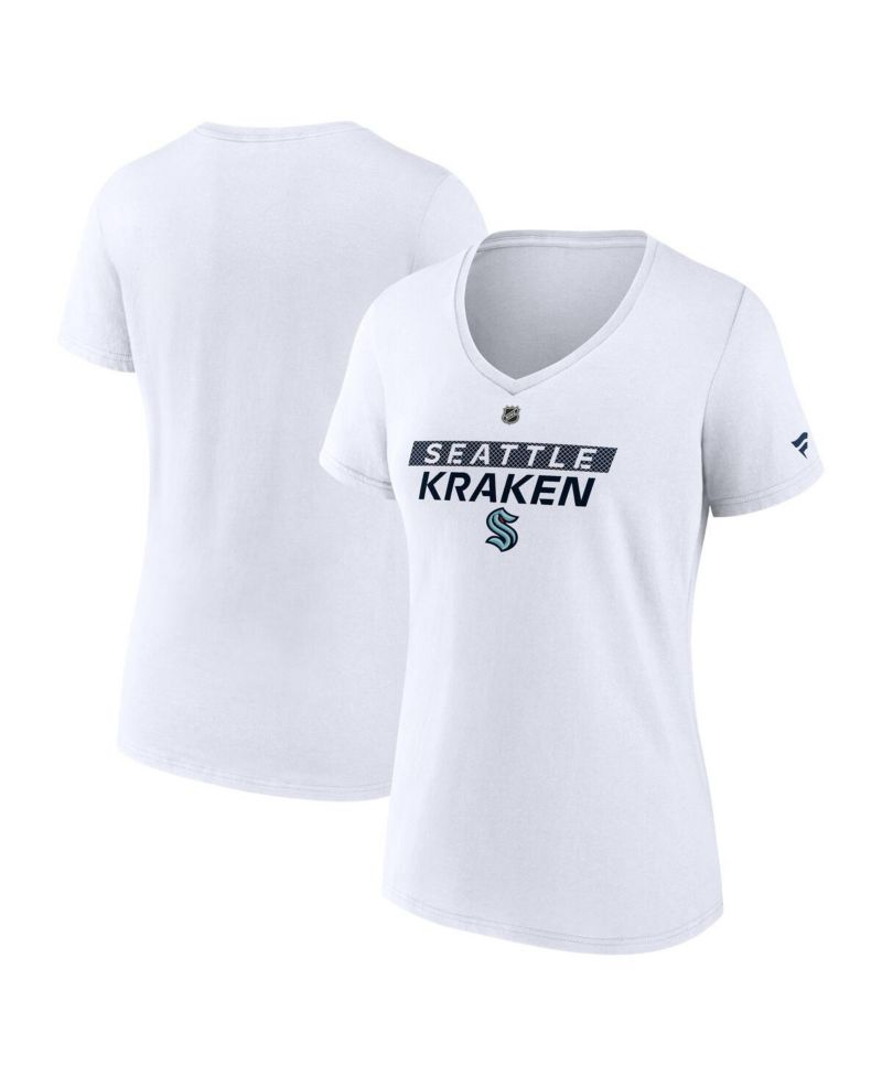 Women's White Seattle Kraken Authentic Pro Core Primary V-Neck T-Shirt