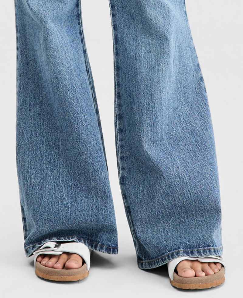 Petite Crocheted-Scarf Flare Jeans
